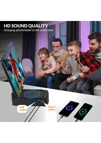 Bluetooth Hoparlörlü Cep Telefonu Standı, Kaymaz Tutuculu ve Iphone/ipad/samsung ve Daha Fazlasıyla Uyumlu Şarj Istasyonuna Sahip Kablosuz Hoparlör, Ayarlanabilir Açı ve Yükseklik, (Yurt Dışından)