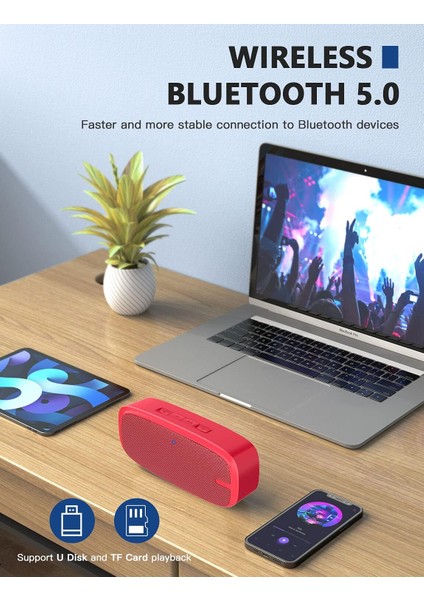 Bluetooth Hoparlör, Yüksek Stereo Sesli Kablosuz Taşınabilir Hoparlör, Zengin Bas, 12 Saat Çalma Süresi, Dahili Mikrofon. Iphone, Samsung ve Daha Fazlası Için Mükemmel (Kırmızı) (Yurt Dışından) fırsatları