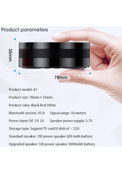 A7 Mini Taşınabilir Bluetooth Hoparlörler Hafif Küçük Kablosuz Hoparlör Stereo 5.2 Tws - USB Bağlantı Noktası, Tf Okuyucu, Aux Girişli Mikro USB Şarj Iç Mekan ve Dış Mekan Etkinlik (Yurt Dışından)