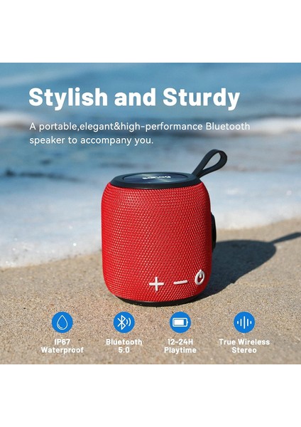 Taşınabilir Bluetooth Hoparlör, Bluetooth 5.0 Çift Eşleştirme Yüksek Sesle Kablosuz Mini Hoparlör, 360 Hd Surround Ses ve Zengin Stereo Bas, 24H Çalma Süresi, Seyahat Için IP67 Suy (Yurt Dışından)