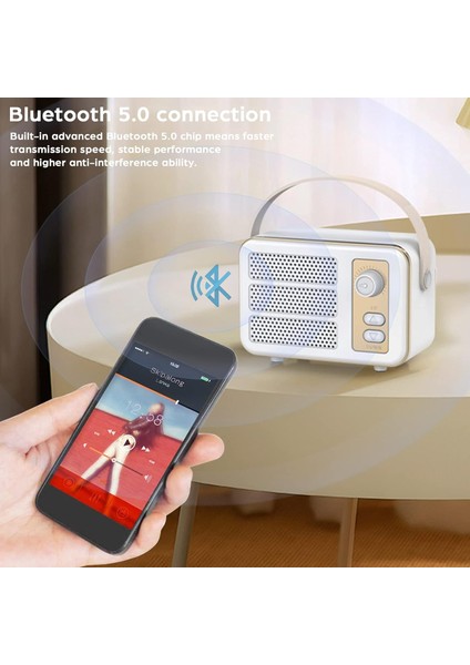 Retro Bluetooth Hoparlör, Yüksek Ses Seviyesine Sahip Vintage Taşınabilir Kablosuz Bluetooth Hoparlör Bluetooth 5.0 Desteği Tf Kartı U Disk Aux Eski Stil Yatak Odası Mutfak Ev Ofis (Yurt Dışından)