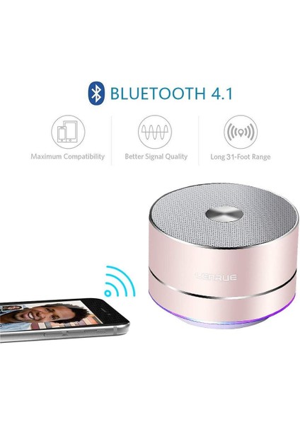 Taşınabilir Kablosuz Bluetooth Hoparlör, Dahili Mikrofon, Ahizesiz Arama, Aux Hattı, Tf Kartı, Iphone, iPad Android Akıllı Telefon ve Daha Fazlası Için Hd Ses ve Bas (Rose Gold-A) (Yurt Dışından)