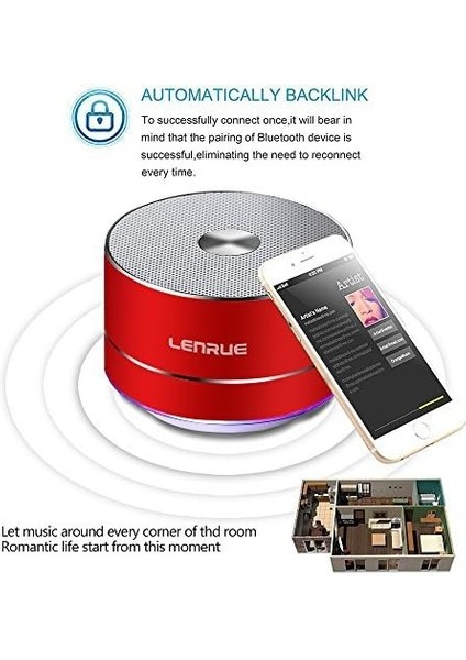 Dahili Mikrofon, Ahizesiz Arama, Aux Hattı, iPhone Ipad Android Akıllı Telefon Için Tf Kartı ve Daha Fazlasına Sahip Taşınabilir Kablosuz Bluetooth Hoparlör (Shine Red) (Yurt Dışından)
