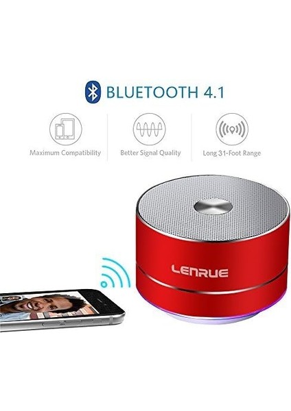 Dahili Mikrofon, Ahizesiz Arama, Aux Hattı, iPhone Ipad Android Akıllı Telefon Için Tf Kartı ve Daha Fazlasına Sahip Taşınabilir Kablosuz Bluetooth Hoparlör (Shine Red) (Yurt Dışından)