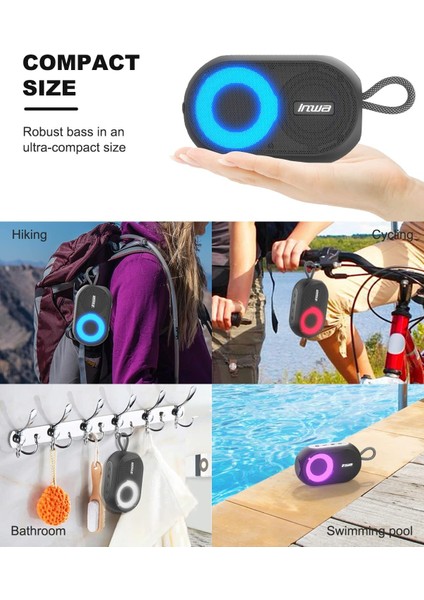 Rgb Taşınabilir Bluetooth Hoparlör, Stereo Sesli Su Geçirmez Kablosuz Küçük Hoparlör, El Serbest Arama, Ev, Havuz, Parti, Plaj, Banyo, Doğa Yürüyüşü Için 5W 7h (Siyah, 1 Hoparlör) (Yurt Dışından)