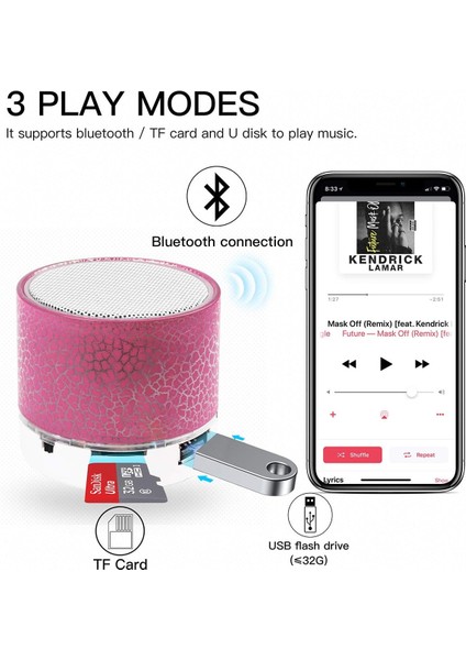 Taşınabilir Kablosuz Mini Bluetooth Hoparlör, LED Işıklı Süper Bas Stereo Şarj Edilebilir Hoparlör (Yurt Dışından) modelleri