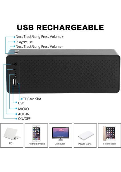 Bluetooth Hoparlörler, Yüksek Stereo Sesli Taşınabilir Bluetooth Hoparlör, 24 Saat Çalma Süresi, Dahili Mikrofon Desteği Telefon Görüşmeleri/aux/tf/u-Disk, Iphone, Android, Pc ve D (Yurt Dışından)