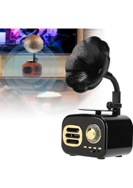 Mini Vintage Retro Bluetooth Akıllı Hoparlör Taşınabilir Hoparlör Müzik Çalar Masaüstü Dizüstü Bilgisayar Için Eski Moda Klasik Stil (Siyah) (Yurt Dışından)