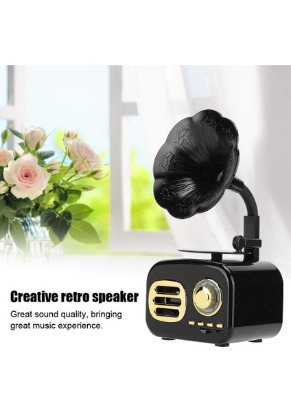 Mini Vintage Retro Bluetooth Akıllı Hoparlör Taşınabilir Hoparlör Müzik Çalar Masaüstü Dizüstü Bilgisayar Için Eski Moda Klasik Stil (Siyah) (Yurt Dışından)