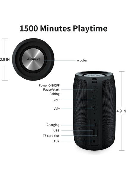 Bluetooth Hoparlörler,musibebek Hoparlör,dış Mekan,kablosuz,su Geçirmez, Taşınabilir Hoparlör,çift Eşleştirme, Bluetooth 5.0,yüksek Ses Stereo,gürültü Bas,ev Için 1500 Dakika Çalma (Yurt Dışından) modelleri