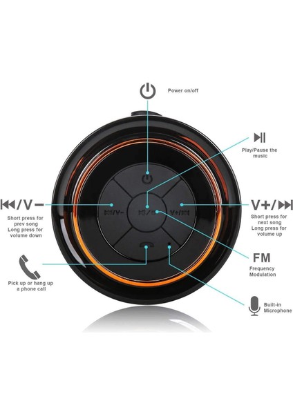 Bluetooth Duş Hoparlörleri, Taşınabilir Kablosuz Suya Dayanıklı Hoparlör Vantuz, Telefonlara, Tabletlere, Bilgisayarlara Kolayca Eşleşir (Siyah ve Turuncu) (Yurt Dışından)