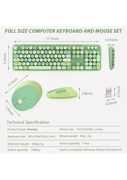 Kore/ingilizce USB Kablosuz Klavye ve Fare Yuvarlak Tuşlar Mac Windows Dizüstü Bilgisayar Için Ergonomik Tam Boyutlu Klavye ve Fare Seti (Yurt Dışından)