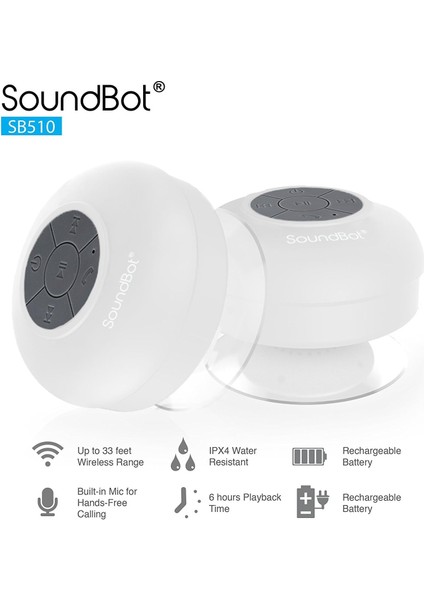 SB510 Bluetooth Duş Hoparlörü Hd Suya Dayanıklı Banyo Hoparlörleri, Dahili Mikrofonlu Handsfree Taşınabilir Hoparlör, 6 Saat Çalma Süresi, Kontrol Düğmeleri ve Özel Vantuz (Beyaz) (Yurt Dışından) fiyatları
