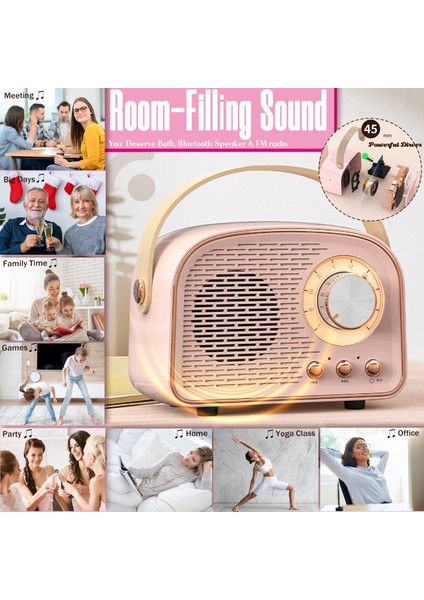Retro Bluetooth Hoparlör, Fm Radyolu Sevimli Mini Hoparlör, Ev Dış Mekan Seyahati Için Tws'li Taşınabilir Kablosuz Hoparlör, Kitaplık Hoparlörü, Klasik Dekor, Kızlar, Gençler, Kadı (Yurt Dışından)