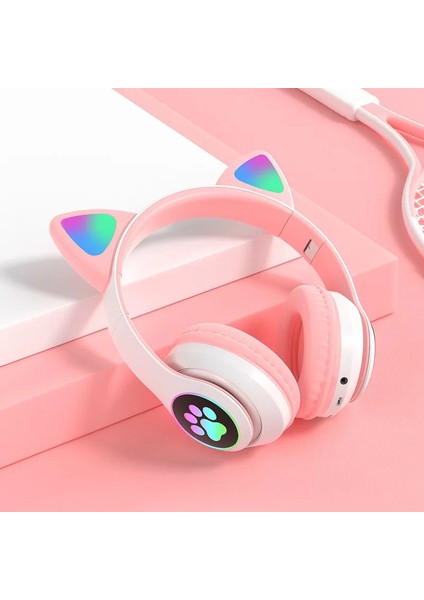 Jst-28 Kablosuz Bluetooth Kulaklık 5.0 Stereo Müzik Kulaklıkları Spor Bluetooth Kulaklık Kedi Kulaklar Oyun Mikrofonlu Kulaklıklar (Yurt Dışından)