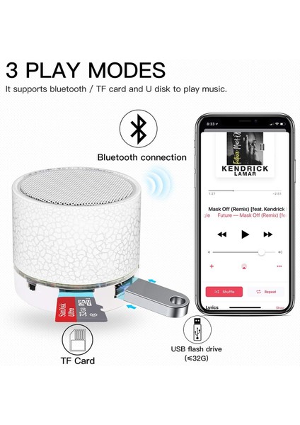 Taşınabilir Kablosuz Mini Bluetooth Hoparlör, LED Işıklı Süper Bas Stereo Şarj Edilebilir Hoparlör (Yurt Dışından)
