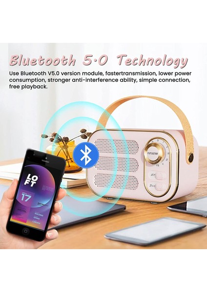 Retro Bluetooth Hoparlör, Yüksek Ses Seviyesine Sahip Vintage Taşınabilir Kablosuz Bluetooth Hoparlörler Bluetooth 5.0 Desteği Tf Kartı U Disk Aux Girişi Mutfak Yatak Odası Ev Ofis (Yurt Dışından)