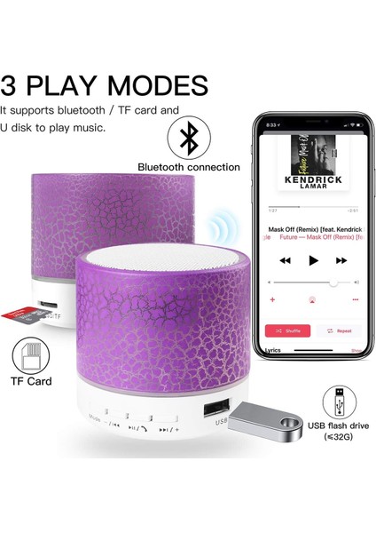 Taşınabilir Kablosuz Mini Bluetooth Hoparlör, LED Işıklı Süper Bas Stereo Şarj Edilebilir Hoparlör (Yurt Dışından)