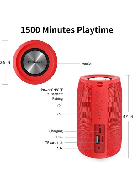 Bluetooth Hoparlörler,musibaby Bluetooth Hoparlör,dış Mekan, Taşınabilir,su Geçirmez,kablosuz Hoparlör,çift Eşleştirme, Bluetooth 5.0,yüksek Ses Stereo,gürleyen Bas,parti Konuşmacı (Yurt Dışından)