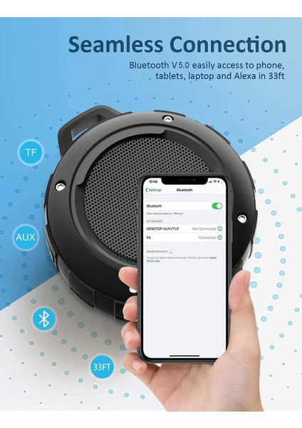 Dış Mekan Suya Dayanıklı Bluetooth Hoparlör, Subwoofer'lı Kablosuz Taşınabilir Mini Duş Seyahat Hoparlörü, Gelişmiş Bas, Spor, Havuz, Plaj, Yürüyüş, Kamp Için Dahili Mikrofon (Yurt Dışından)
