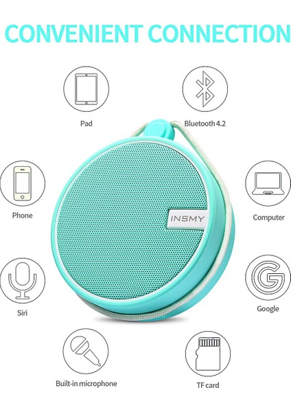 Ipx7 Suya Dayanıklı Duş Bluetooth Hoparlörü, Hd Sesli Taşınabilir Kablosuz Dış Mekan Hoparlörü, Destek Tf Kartı, Ev, Havuz, Plaj, Tekne Gezisi, Doğa Yürüyüşü Için Vantuz 12 Saat Ça (Yurt Dışından) indirimleri