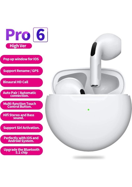 Yeni Pro6 Kablosuz Bluetooth Kulaklık Stereo Binaural Tws Inear Macaron J6 6. Nesil Bluetooth Kulaklık (Yurt Dışından)