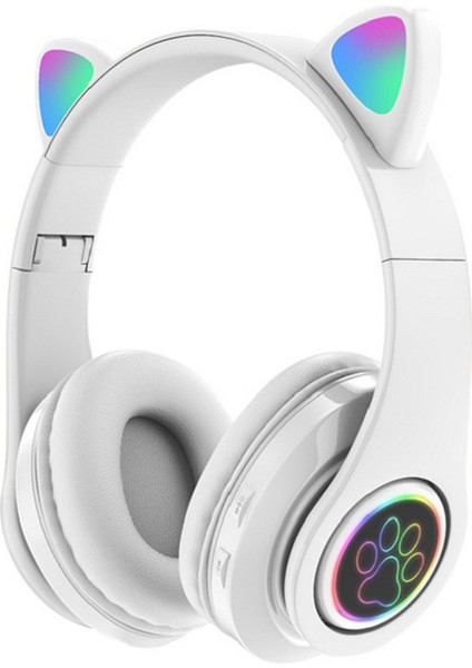 Flaş Işığı Sevimli Kedi Kulaklar Kablosuz Mikrofonlu Kulaklık Kontrolü LED Çocuk Kız Stereo Müzik Kask Telefon Bluetooth Kulaklık Hediye (Yurt Dışından)
