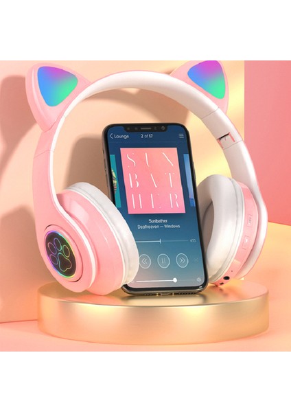 Flaş Işığı Sevimli Kedi Kulaklar Kablosuz Mikrofonlu Kulaklık Kontrolü LED Çocuk Kız Stereo Müzik Kask Telefon Bluetooth Kulaklık Hediye (Yurt Dışından)