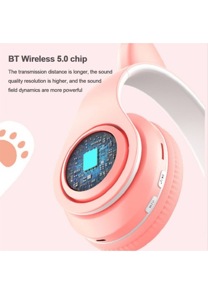 Flaş Işığı Sevimli Kedi Kulaklar Kablosuz Mikrofonlu Kulaklık Kontrolü LED Çocuk Kız Stereo Müzik Kask Telefon Bluetooth Kulaklık Hediye (Yurt Dışından)