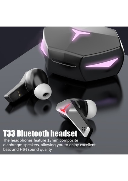 T33 Tws Oyun Kablosuz Bluetooth Kulaklık Düşük Gecikme Ses Kalitesi Mikrofonlu Tekli Kulaklıklar Dijital Ekran Fone Bluetooth Kulaklıklar (Yurt Dışından)