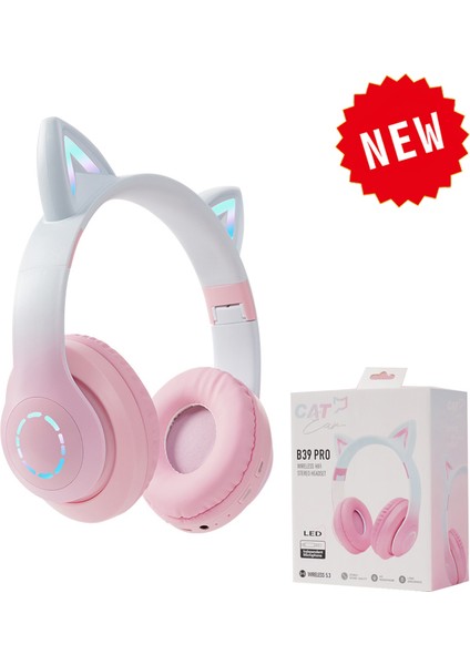 Bluetooth Kablosuz Kulaklıklar Kedi Kulak Kızdırma Işık Stereo Bas Kask Çocuk Oyun Kız Hediyeler Pc Telefon Kılıfı Oyun Kulaklığı (Yurt Dışından)