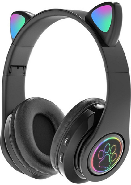 Flaş Işığı Sevimli Kedi Kulaklar Kablosuz Mikrofonlu Kulaklık Kontrolü LED Çocuk Kız Stereo Müzik Kask Telefon Bluetooth Kulaklık Hediye (Yurt Dışından)