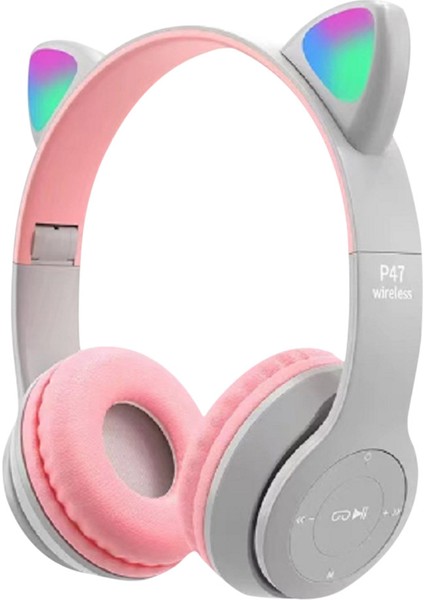 Yeni Yanıp Sönen LED Sevimli Kedi Kulaklar Kulaklık Bluetooth Kablosuz Mikrofonlu Kulaklık Tf Fm Çocuk Kız Stereo Müzik Kulaklık Yavru Earphon (Yurt Dışından)