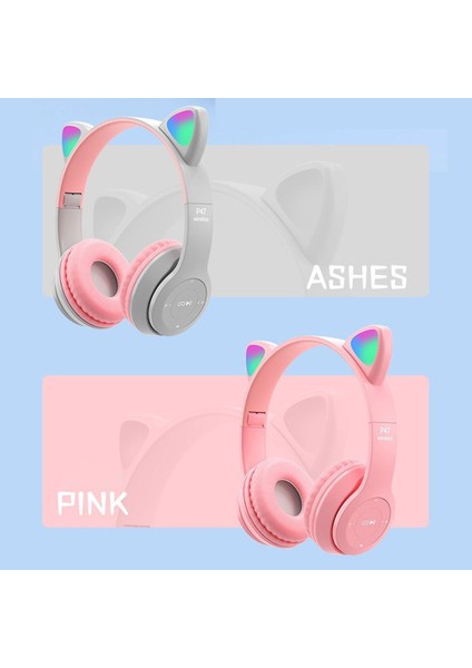 Yeni Yanıp Sönen LED Sevimli Kedi Kulaklar Kulaklık Bluetooth Kablosuz Mikrofonlu Kulaklık Tf Fm Çocuk Kız Stereo Müzik Kulaklık Yavru Earphon (Yurt Dışından)
