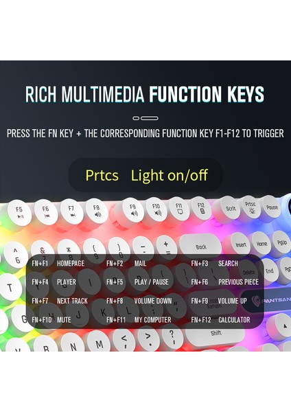 Pinson Punk Yuvarlak Klavye Tuş Klavyesi Kablolu Aydınlık Mekanik Hissediyorum Oyun Klavyesi Fare Seti (Yurt Dışından)
