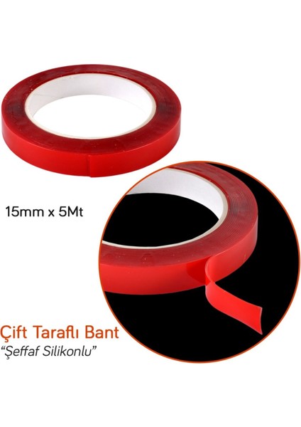 15 mm x 5 mt Çift Taraflı Silikonlu Bant Şeffaf