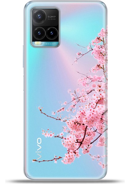 Vivo Y32 Kılıf Esnek Silikon Kamera Koruma 4K Desenli Özel Tasarım - Sakura