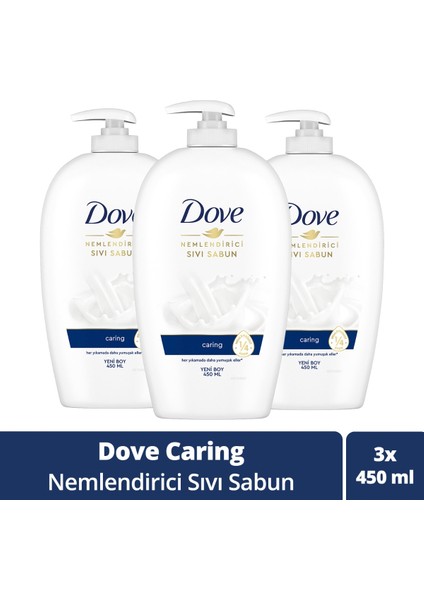 Nemlendirici Sıvı Sabun Caring 1/4 Nemlendirici Krem Etkili 450 Ml X3 Adet