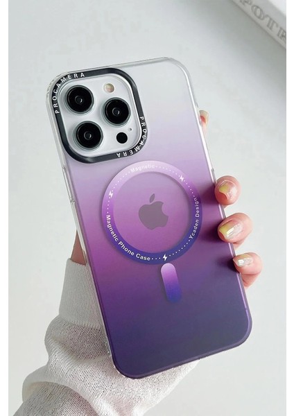 Morpho Apple iPhone 14 Pro Max Uyumlu Gradyan Renkli Magsafe Kılıf Mor