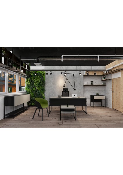 Cage 180 cm Beyaz Çalışma Ofis Masa Takım (Beyaz/siyah)