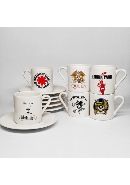Rock Grupları Temalı Baskılı Porselen 6lı Türk Kahvesi Fincan Takımı