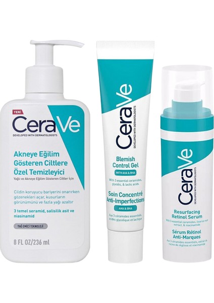Akneye Eğilim Gösteren Ciltler Için Özel Temizleyici 236ml + Yüz Bakım Jeli 40ml + Retinol Serum 30 Ml