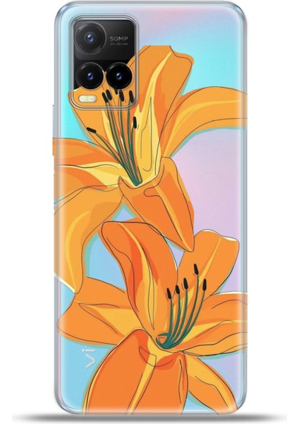 Vivo Y32 Kılıf Esnek Silikon Kamera Koruma 4K Desenli Özel Tasarım - Orange Lilyum