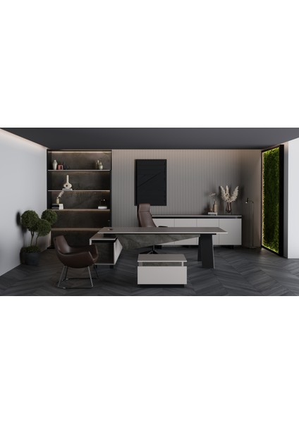 Balance 260 cm Sol Etajerli Yönetici Siyah Çalışma Ofis Masa Takım (Irony/kül Grisi) fiyatları