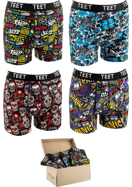 Teet Erkek Boxer Pamuklu Desenli 4'lü Premium Set