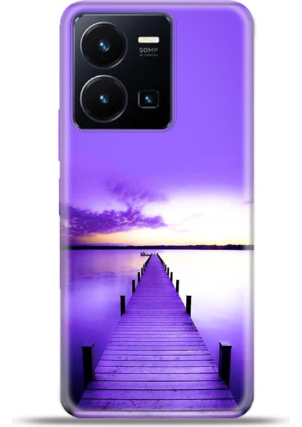 Vivo Y22S Kılıf Esnek Silikon Kamera Koruma 4K Desenli Özel Tasarım - Mor Iskele