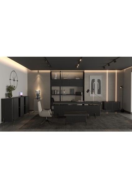 Branch 240 cm Yönetici Siyah Çalışma Ofis Masa Takım (Sonato/siyah)
