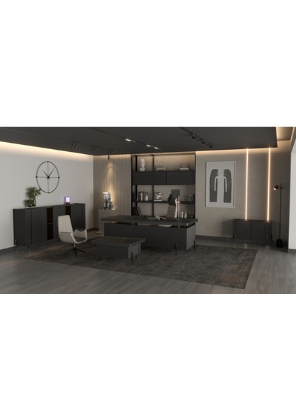 Branch 240 cm Yönetici Siyah Çalışma Ofis Masa Takım (Sonato/siyah)