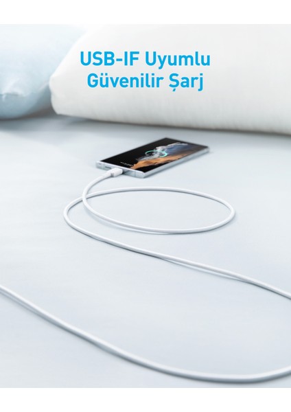 322 USB-C to USB-A 1.8m Şarj/Data Kablosu - Beyaz - 30W Güç Destekli - A81H6 (Anker Türkiye Garantili)