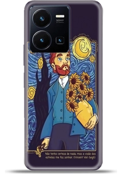 Vivo Y22S Kılıf Esnek Silikon Kamera Koruma 4K Desenli Özel Tasarım - Vangogh